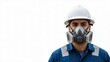 © OlgaNeuroArt - Industrial worker wearing a hard hat and respirator mask. Portrait of a technician in protective gear. Safety and occupational health concept