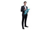© MDFOYSAL - Professional man holding a blue award or trophy with a confident pose