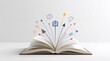 © Ayimonin Materials - Open book with colorful arrows and geometric shapes emerging creativity concept