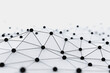 © fanjianhua - This is a 3D rendered abstract network visualization with connected black nodes and lines on a white background, showing a complex data connection structure.