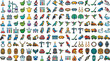 © Mdsahidul - Mega set of colorful pixel art icons featuring chemistry lab equipment winter sports birds construction vehicles and ancient artifacts vector illustration isolated on white background