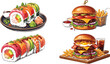 © Mst - Gourmet Japanese sushi rainbow roll vector illustration with fresh salmon tuna shrimp and avocado toppings