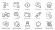 © Happy Carrot - Cybersecurity and data protection line icon set with minimalist pictograms illustrating concepts like encryption, compliance, breach, and biometric access for digital privacy