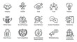 © Happy Carrot - Set of business ethics line icons illustrating corporate values and social responsibility, including integrity, growth, trust, passion, governance, and data privacy