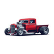 © Billie - Classic Hot Rod Truck Illustration, Retro Automotive Design, Red Vehicle Isolated