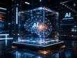 © Zarin - Glowing blue artificial intelligence cube with futuristic background elements