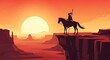 © Nurbaity - Indigenous rider on horse in desert canyon sunset