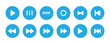 © Ruyel - Set of music player icons including play, pause, stop, volume, rewind and fast forward symbols.
