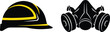© Md Mujahid Fakir - Safety equipment icon set featuring hard hat and gas mask equipment construction industrial protection. Vector illustration