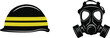 © Md Mujahid Fakir - Construction hard hat and gas mask safety equipment icons with construction protection industrial respirator. Vector illustration