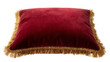 © Sorin - Plush deep red velvet rectangular cushion with gold fringe trim, isolated on transparent background