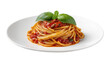 © Maria - Bucatini pasta with rich tomato sauce and fresh basil leaves, isolated on transparent background