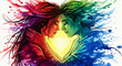 © PhotoArtHub - Watercolor illustration of two people embracing with vibrant color splashes and a glowing heart, symbolizing love, connection, and unity