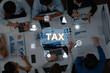 © InfiniteFlow - Concept of tax preparation and financial compliance. Filing official tax documents and forms for government reporting, auditing, and financial accounting purposes. Fermion