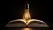 © Rahmat - Glowing filament bulb illuminates an open book, symbolizing knowledge and ideas