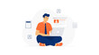 © MSTBANU - Business professional working on laptop surrounded by colorful sticky notes and charts Vector