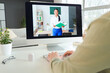 © Pixel-Shot - Male student studying with online teacher at home, closeup