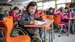 © Natallia - Elementary school student in wheelchair studying in diverse inclusive classroom environment