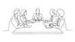 © Momo - Continuous one line drawing of a diverse professional team meeting in a boardroom.