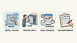 © Abnormal - Technician performs maintenance tasks on HVAC system with checklist and tools nearby indoors