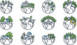 © jenci - Collection of hand drawn globe and house eco icons.