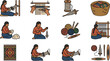 © nami8 - Traditional Textile Art: Weaving, Spinning, and Craftsmanship - Collection of Illustrations