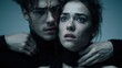 © 4kclips - Domestic violence and abuse, showing a man choking a woman Key concepts include assault, victim, fear, danger, aggression, crime, and helplessness.