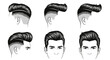 © tokai - Black and white illustration of various men's hairstyles and haircuts.