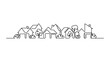 © Pionn - Continuous line drawing of residential suburban houses and trees.