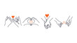 © Pionn - Set of Hand Gestures and Interactions with Heart Symbols Line Art.