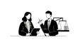 © Faris - Two lawyers discussing legal documents and justice scales.
