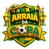 Arraia da Copa Brazilian Festival Emblem with Soccer Ball and Festive Decorations Selo 3D PNG Isolated on transparent background