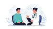 © Sudarmi - Doctor consulting patient about health condition, medical consultation icon background