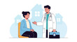 © Sudarmi - Doctor consulting patient with medical bag and house silhouettes background