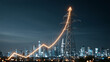 © pattozher - Energy Sector Growth: A striking visual representing the upward trajectory of energy consumption and its impact on urban landscapes. A silhouetted cityscape at night.