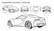 © SJB studio - Modern sports car concept design sheet vector drawings of vehicle from multiple angles for automotive engineering and design.
