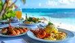 © Hanania Project - A seafood platter with lobster and shrimp on a table overlooking the ocean