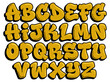 © Emongrapic - Vibrant yellow graffiti bubble alphabet with thick black shadows and organic rounded shapes on white base.