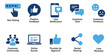© MdNurul - Social media engagement solid icons and customer feedback glyph elements. Vector illustration of flat blue corporate star rating community survey sharing love template.