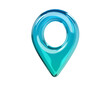 © Hannet - Glossy turquoise 3D map location pin icon. Transparent glass or plastic navigation marker isolated on background for GPS, map, travel and UI design. 3d render.