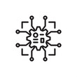 © Matibie Digistock - Machine learning model line icon featuring a central mechanical gear processing node linked to a digital circuit network. Ideal for advanced algorithm training, artificial intelligence, deep learning.