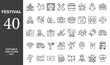© Minara - Festival line editable icon set. featuring icons of various music, parade, fireworks, lighting, celebration symbols, and more. Editable stroke. Vector illustration