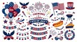 © Khadim - Patriotic 4th of July clip art collection, American Independence Day design elements, red white and blue USA holiday icons set