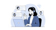 © Elon - Customer service agent with headset interacting with clients via video call and chat, illustrating online communication and support.