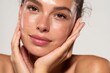 © Studio Nova - The woman with dewy glowing skin in a close up beauty portrait showcasing natural radiance