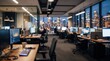 © Blur backgrounds - modern office interior at night city skyline background blurred workspace corporate business environment technology software development coworking