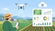 © Diamond Fuji - ドローンとAIが連携し農作物の生育状況を管理するスマート農業のイラスト