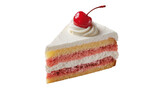 Layered cake slice with cream and cherry topping