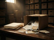 © Ayesha - Old cardboard box filled with vintage blank photos on a dusty archive table
