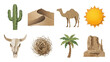© Maestro - Set of paper cutout desert landscape and animal elements including cactus camel sun and dunes perfect for nature themed graphic compositions